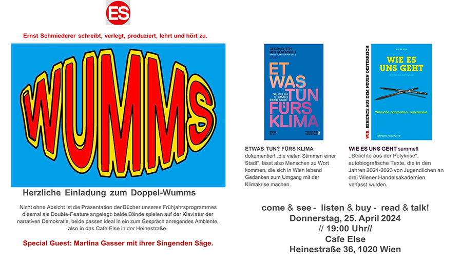 Cafe Else; Wien; Ernst Schmiederer; Lesung; Singende Sge