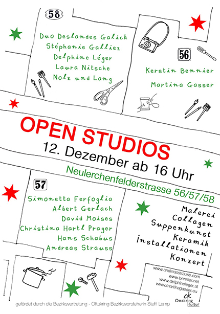 Ausstellung; Martina Gasser; Stphanie Galliez; Delphine Lger; Open Studios; Neulerchenfelderstrasse; Andreas Strauss; Hans Schabus; Christina Hartl Prager; David Moises; Albert Gerlach; Simonetta Ferfoglia; Kunst