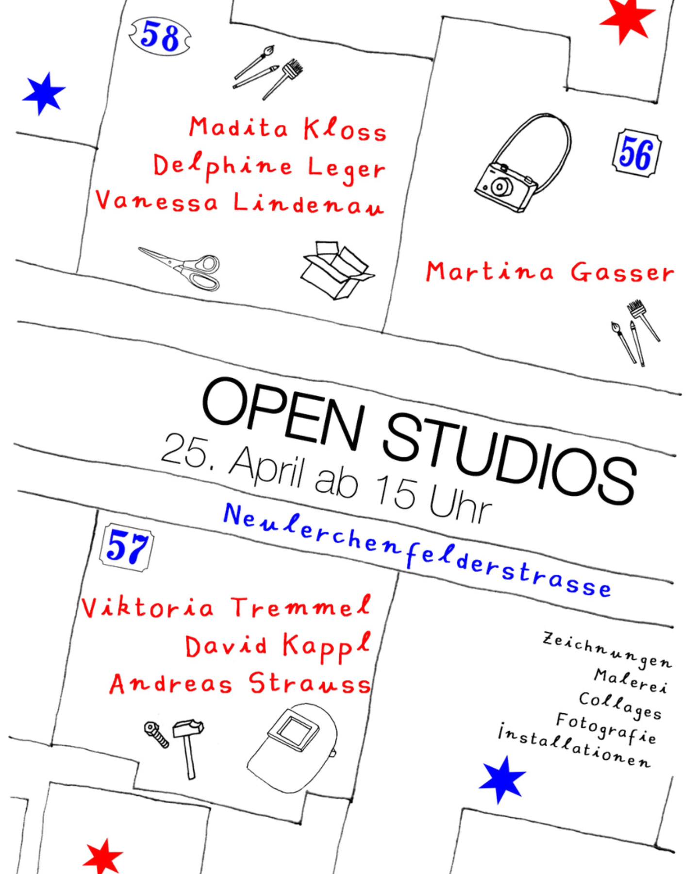 Grafik OpenStudios Day von Delphine Lger, Andreas Strauss, Martina Gasser am Freitag 25.04.25 ab 15 Uhr