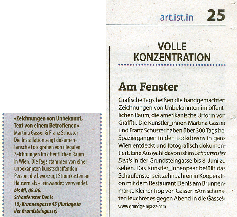 Schaufenster Denis; Martina Gasser; Franz Schuster; Jemand zeichnet...