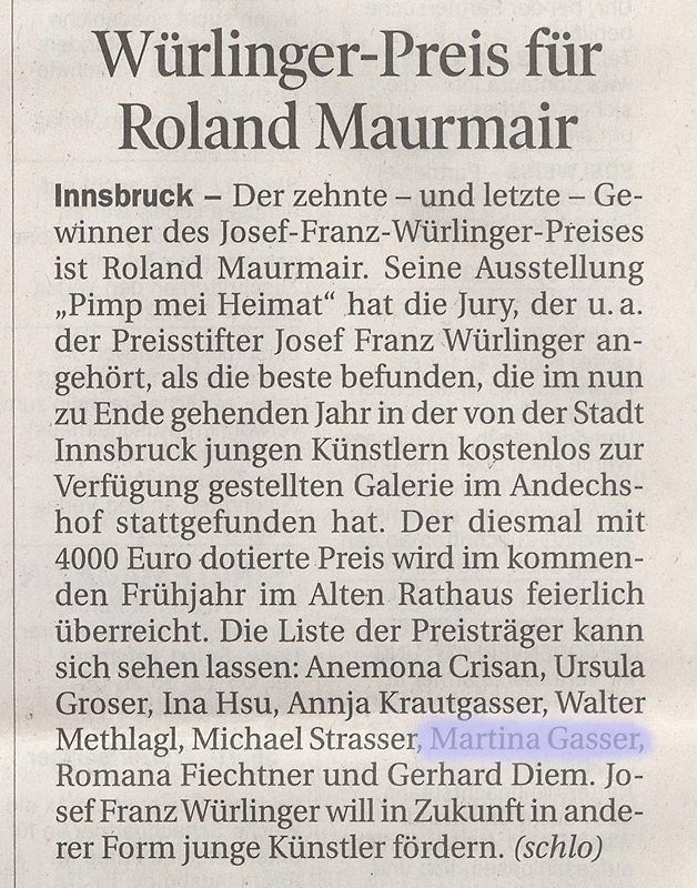 Martina Gasser; Josef Franz Wrlinger Preis